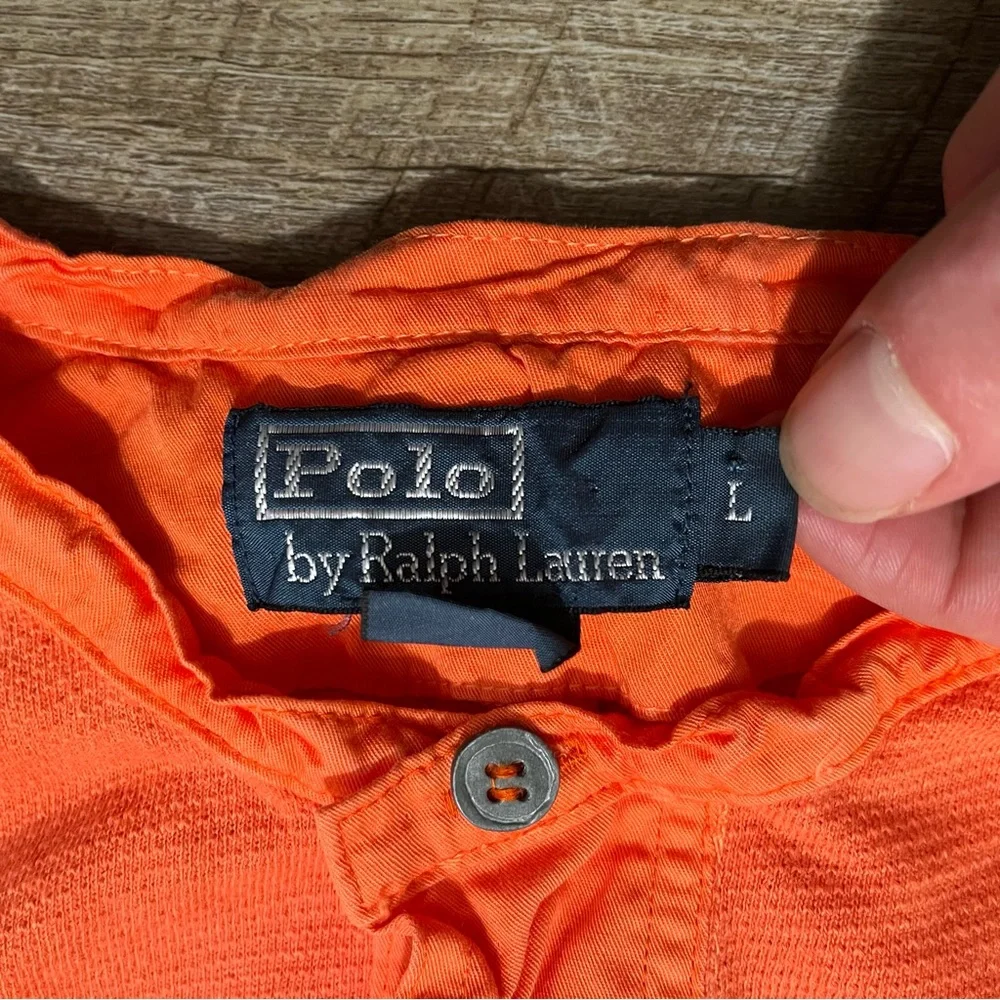 Polo Ralph Lauren Henley Shirt Men's L Orange Long Sleeve Linen Blend - Picture 3 of 8